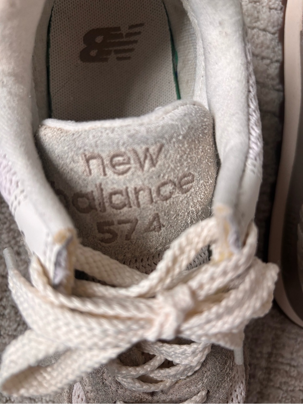 New Balance Women's 574 Trainer in Light Gray and Pearl - Picture 9 of 9